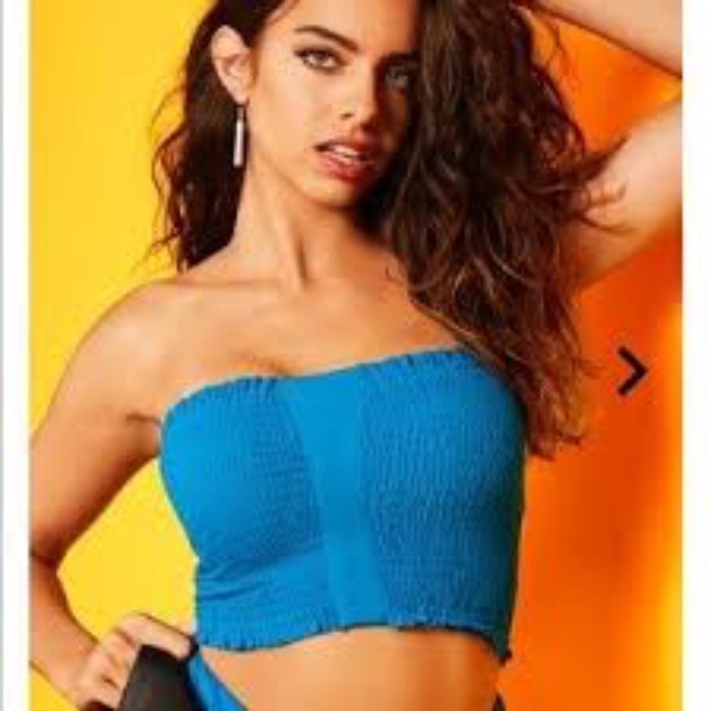 GUESS Women's Bayside Teal Smocked Tube Top Medium New with Tags